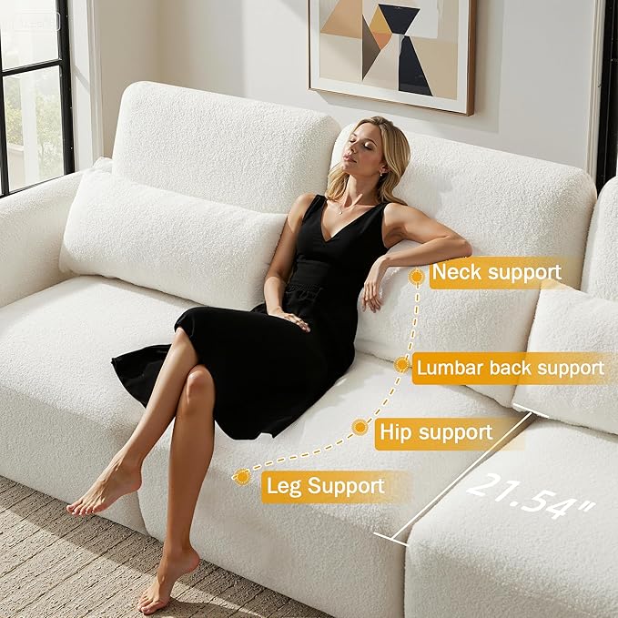Sectional Sofa Couch Modern U Shaped Sectional Couch with Ottoman Modular Sectional Sofa Cloud Couches for Living Room (Beige 4 Set + 2 Ottoman)