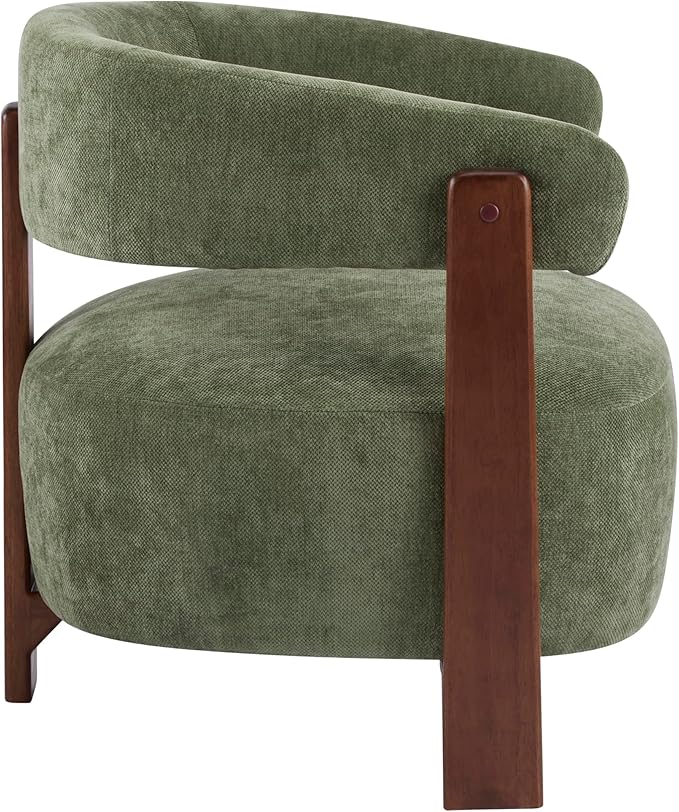 Christopher Knight Home Zax Modern Accent Chair for Living Room Upholstered Lounge Chair Indoor with Wooden Frame Comfy Reading Seating with 3 Legs Design Armchair with Cushion Green + Walnut