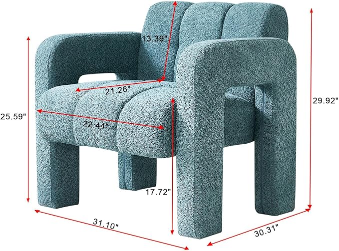 Accent Chair Living Room Chairs Modern Comfy Reading Nook Chair for Bedroom Upholstered Boucle Fabric Side Chair Armchair for Living Room Office (Green)
