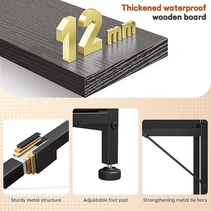 47.3Inch Gaming Desk with LED Lights with 2 Drawers Home Office Desk Computer Desk with Side Pocket &amp Ergonomic Monitor Stand Small Space Study Writing Table with Anti-Tip DesignBlack