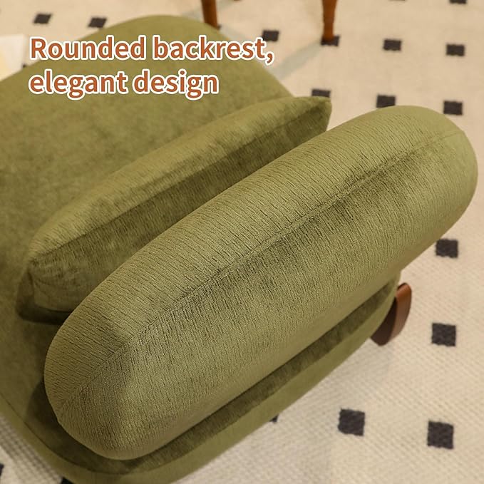 KEIKI Cute Comfy Accent Chair with Solid Wood Legs Velvet Upholstered Single Sofa Chair for Living Room Bedroom Balcony or Waiting Room Cozy Armless Cloud Chair Design Green