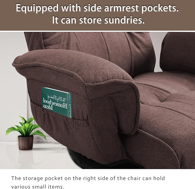 FLOGUOR 360 Degree Swivle Adjustable Floor Chair Chaise Lounge Indoor Folding Lazy Sofa with Armrests and Side Pocket Adults Gaming Chairs for Living Room Bedroom Factory Price 201 (CO)
