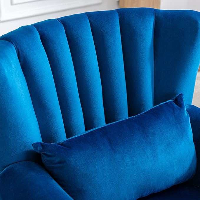 Accent Reading Arm Chairs Midcentury Modern Comfy Corner Sofa Chair Wingback Waiting Room Club Chair with Tufted Back for Living Room/Bedroom/Reception Room Velvet Blue