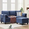 Convertible Sectional Sofa Couches for Living Room with Movable Ottoman 3 Seat 80 L Shaped Sofa with USB Ports&amp2 Pockets Corduroy Fabric Sofa Recliner for Apartment Small Place (Blue)