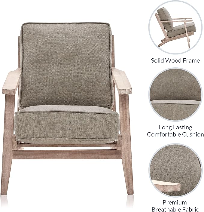 BELLEZE Mid Century Modern Chairs Set of 2 Upholstered Linen Arm Chairs with Sturdy Wood Frame Easy Assembly Comfortable Accent Chairs for Living Room Bedroom Office - Maximus (Gray)