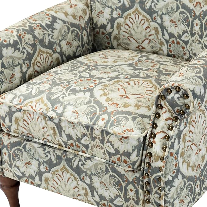 HULALA HOME Modern Wingback Accent Chairs Set of 2 with Wood Legs &amp Removable Cushion Comfy Upholstered Armchairs with Nailhead Trim Floral Pattern Single Sofa Chairs for Living Room Bedroom Pi