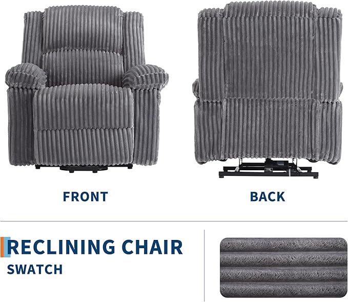 Garvee Corduroy Recliner Chair Manual Recliner Sofa with Handle Pillow Top Arms Thick Padding Side Pocket 330Lbs Capacity Adjustable Recliner for Living Room Bedroom Home Theater Dark Gray