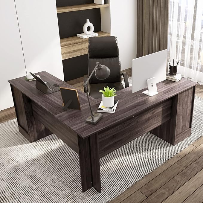 Nightcore L-Shaped Desk Home Office Desks with Keyboard Tray &amp Drawers Gaming Desk with Storage &amp Adjustable Shelf Corner Desk for Small Space Space-Saving Work Desk for Home Office (Dark
