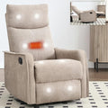 Rocking Recliner Chair with Heat and Massage 360° Swivel Glider Rocker with Reclining Backrest and Footrest Modern Nursery Rocking Chairs for Adults for Bedroom Living Room Office (Khaki)