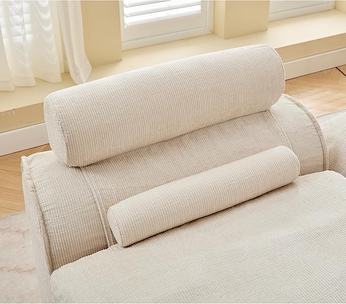 2 Seats Modular Sectional Couches with Neck Pillow &amp Backrest Chenille Armless Upholstered Loveseat Sofa Chair for Living Room Apartment At Will DIY (Beige)