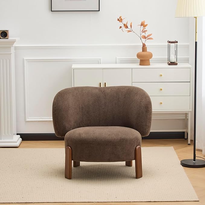 Christopher Knight Home Lily Solid Wood Wingback Accent Chair Fabric Upholstered Club Chair Curved Backrest Single Sofa Comfy Reading Lounge Chair for Living Room Soft Cushion Seating Dark Brown