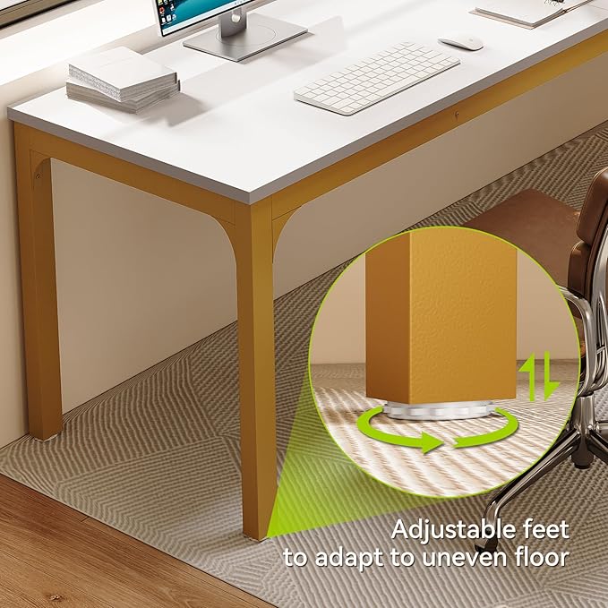 LITTLE TREE 78.7-Inch Ultra Long Two-Person Desk Writing Gaming Work Computer Double Desk for Home Office White + Gold