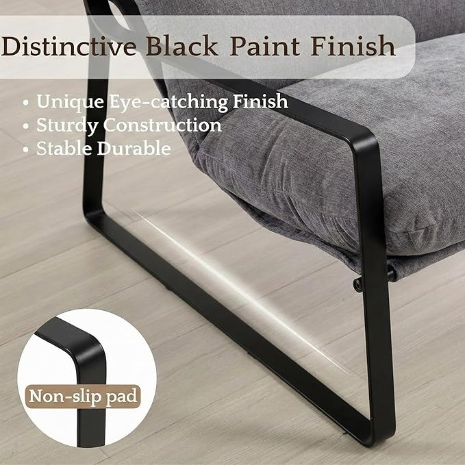 LukeAlon Modern Linen Accent Armchair Upholstered Living Room Chair with Metal Base Thickened Cushion Single Sofa Chair Comfy Lounge Chair for Bedroom Living Room Grey