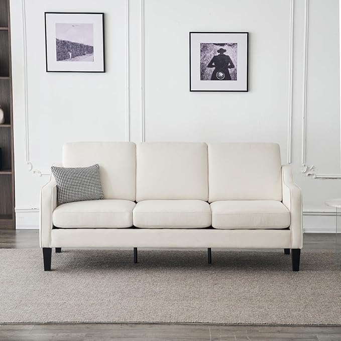 VINGLI Small Couch Sofa 71 Comfy Couches for Living Room Beige 3 Seat Sofa Couch Mid Century Modern Sofa Furniture Couches with Scooped Arms for Small Spaces Bedroom Apartment Studio