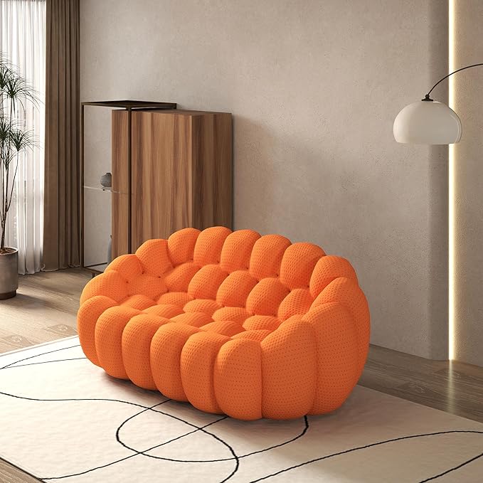 Bubble Couch Curved Loveseat Sofa Memory Foam Mesh Fabric Round Lazy Floor Couch Bubble Sofa with 3D Honeycomb Shape Curved Sofas for Living Room No-Assembly (Orange 78.74)