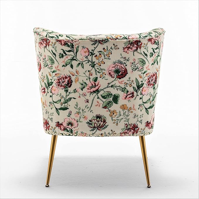 Thia Armless Accent Chair for Living Room Elegant Seat with Nailhead Trim Gold Metal Legs and Comfortable Curved Back 28 D x 25 W x 29.5 H 03 Floral Print