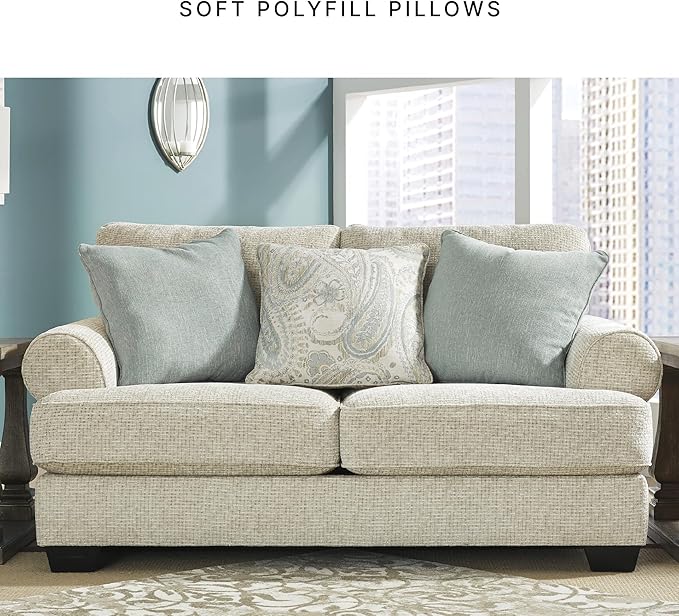 Signature Design by Ashley Monaghan Vintage Loveseat with Accent Pillows Reversible Cushions and Rolled Arms Beige
