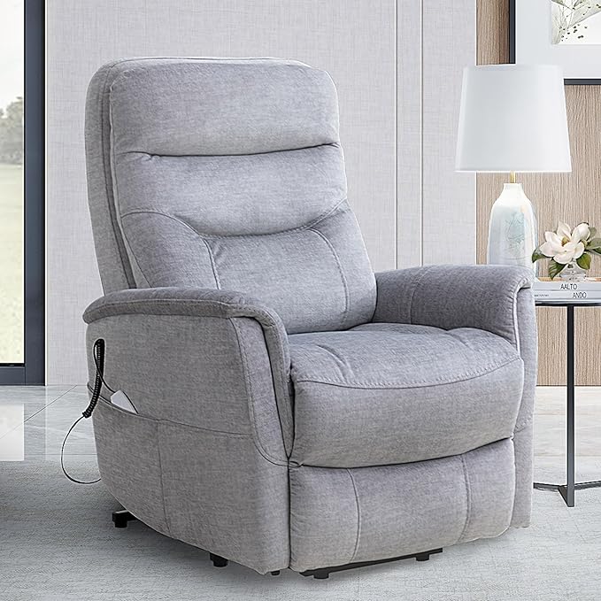 Parker Living Gemini - Capri Silver Power Lift Recliner Chair with Articulating Headrest 100% Polyester Electric Recliner for Living Room