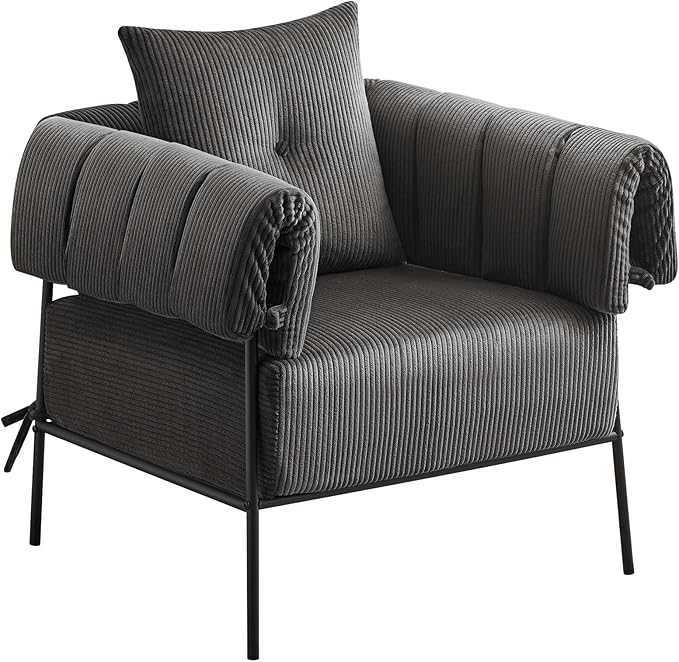 Furnilving Comfy Bedroom Chairs Set of 2 Reading Chair for Living Room Large Modern Accent Chairs with Pillow Metal Frame Chairs Upholstered Bedroom Armchair Side Chair Soft Cushion Corduroy Grey
