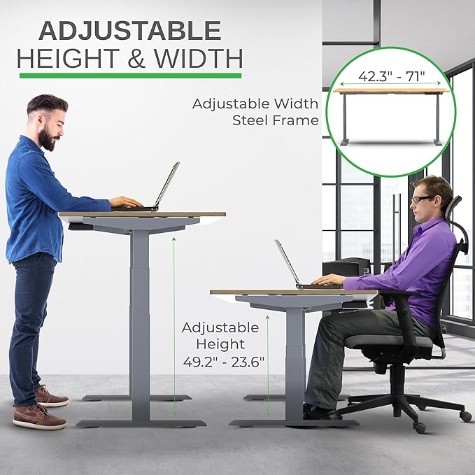 RISE UP dual motor electric standing desk 60x30 black bamboo desktop premium ergonomic adjustable height sit stand up home office computer desk table motorized powered modern furniture small standup