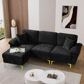 L Shaped Sectional Sofa Couch 91 Comfy Velvet Upholstered 3 Seat Sofa Set with Convertible Ottoman &amp 2 Pillows Modern Deep Seat Cloud Couch for Living Room Apartment Black