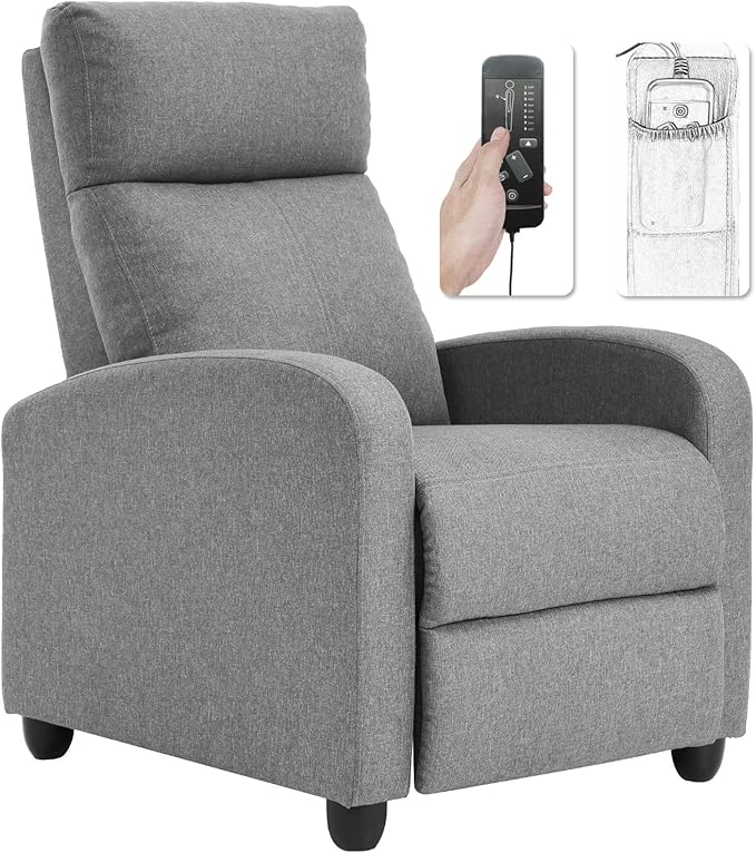 BestMassage | Recliner Chair | with 2 Point Massage Function | Textile Grey | with Lumbar Support Adjustable Push Back Footrest &amp Padded Seat | Easy Assembly | for Living Room Home Theatre