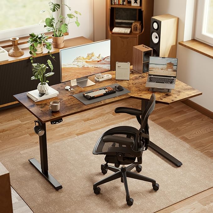Agilestic Electric Standing Desk Height Adjustable Desk 48 x 28 Inch Sit Stand up for Work Office Home L Shaped Ergonomic Rising Computer Table with Memory Preset Rustic Brown