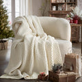 EVERGRACEHOME Chunky Chenille Knit Throw Blanket for Couch Soft Luxurious Moss Stitch Blankets for Bed Cozy Decorative Farmhouse Knitted Throws for Sofa Ivory White 60 x 80
