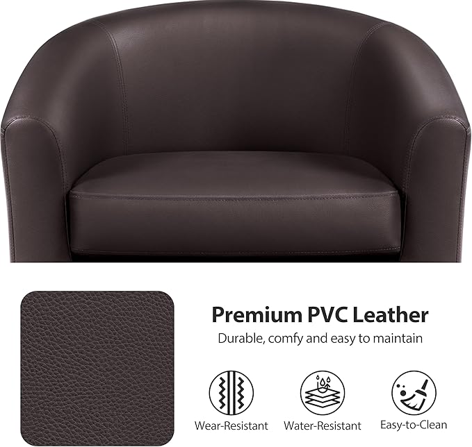 Topeakmart Faux Leather Club Chair Modern Accent Chair and Cozy Barrel Chair with Sturdy Wood Legs for Living Room Bedroom Reception Room Espresso