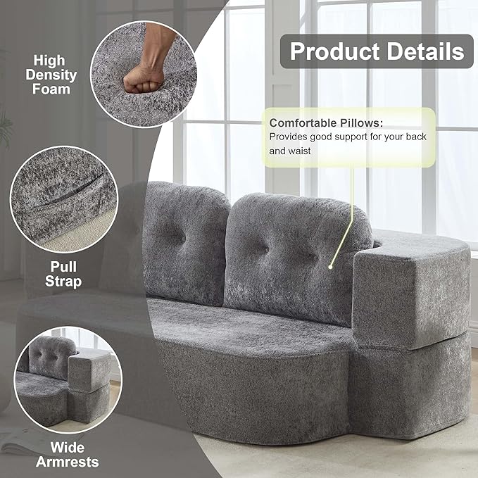 KIVENJAJA 78.7 Boneless Loveseat Convertible Folding Sofa Bed Full Size with Pillows Comfy Cloud Fold Out Couch Foldable Sleeper Sofa Bed for Living Room Small Spaces Office Apartment Grey