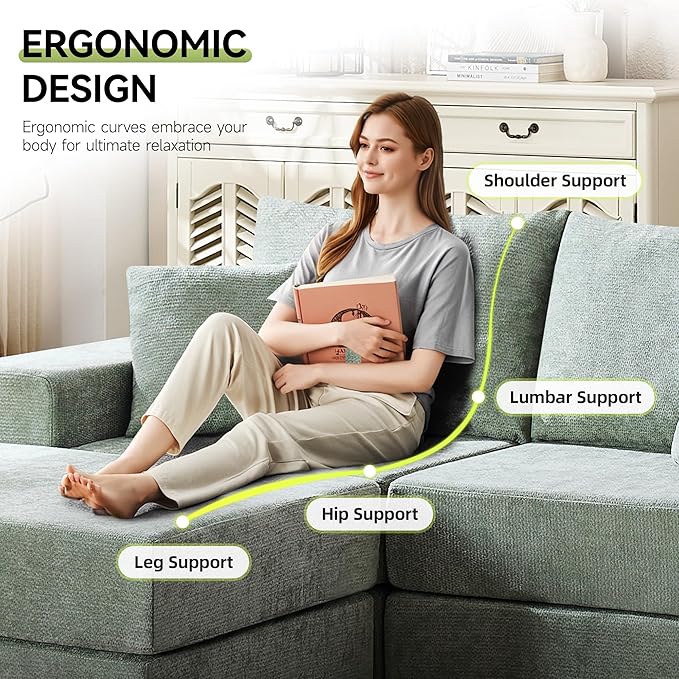 79 Boneless Loveseat Sofa Couch Modular Foldable Floor Cloud Sofa with Ottoman Lounge Convertible Sofa Bed for Living Room No Assembly Chenille Green