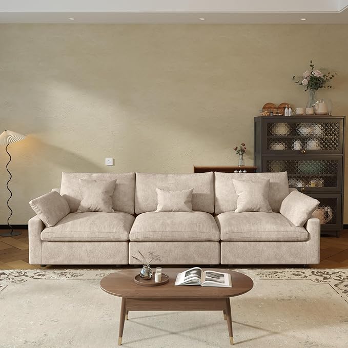 JACH Sectional Couches for Living Room 3 Seater Cloud Sectional Couch with Deep Seat Down Filled Modular Sofa Covers Removable &amp Washable Sofas Furniture for Living Room Khaki