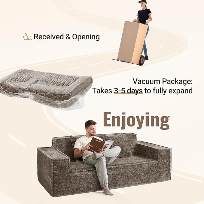77'' Chenille Upholstered Modern Cloud Loveseat Sofa No Assembly Required Deep Seat Couches Includes 2 pcs Pillows for Living Room Bedroom Apartment(Brown)