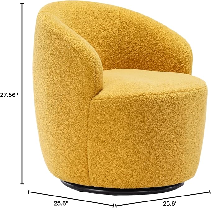 Swivel Barrel Accent Chair Modern Teddy Upholstered 360° Swivel Chair Leisure Chair Single Sofa for Adults Teens for Living Room Hotel Bedroom Office Coffee Shop (Yellow + Upholstered + Foam)