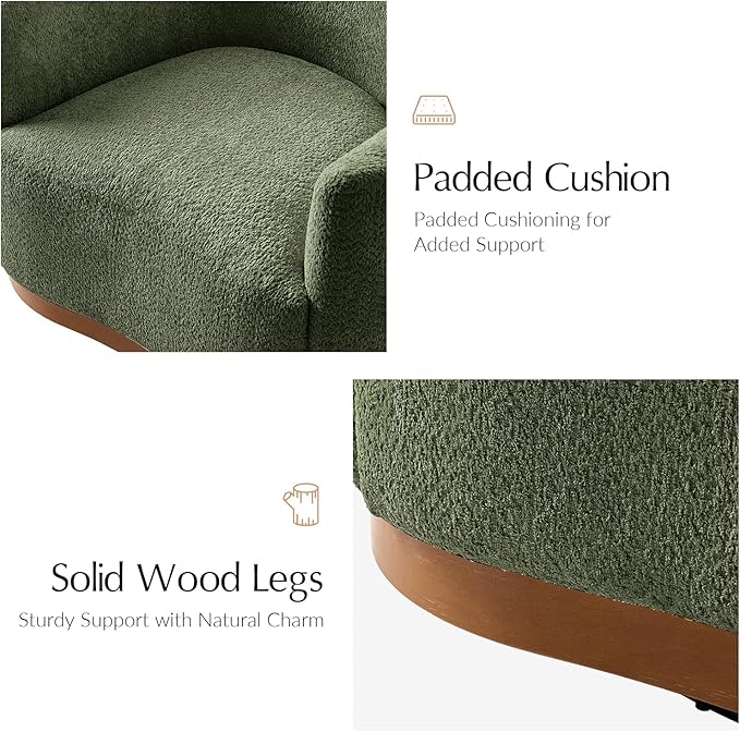 HULALA HOME Chenille Swivel Accent Chairs Set of 2 Fully Assembled Comfy Upholstery Barrel Armchair with Sturdy Solid Wood Base Forest