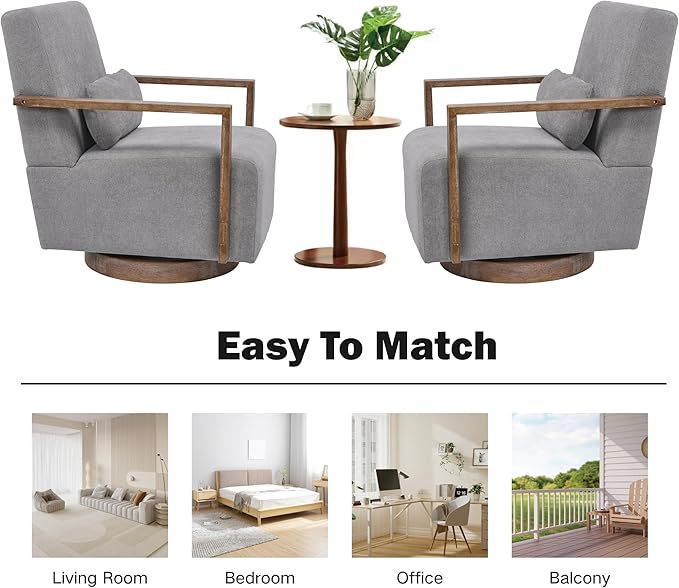Chifee &amp Vingol 29.72 Swivel Accent Arm Chair Mid Century Modern Living Room Chair with Solid Wood Base &amp ArmrestGrey