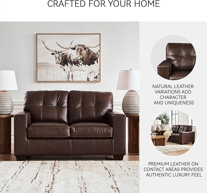 Signature Design by Ashley Santorine Transitional Tufted Leather Match Loveseat Dark Brown