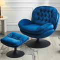 Swivel Accent Chair with Ottoman Set Velvet Modern Lounge Chair with Metal Base Frame &amp Footrest Comfy Lazy Single Leisure Armchair Reading Chair with 360 Swiveling For Living Room/Bedroom/Blue