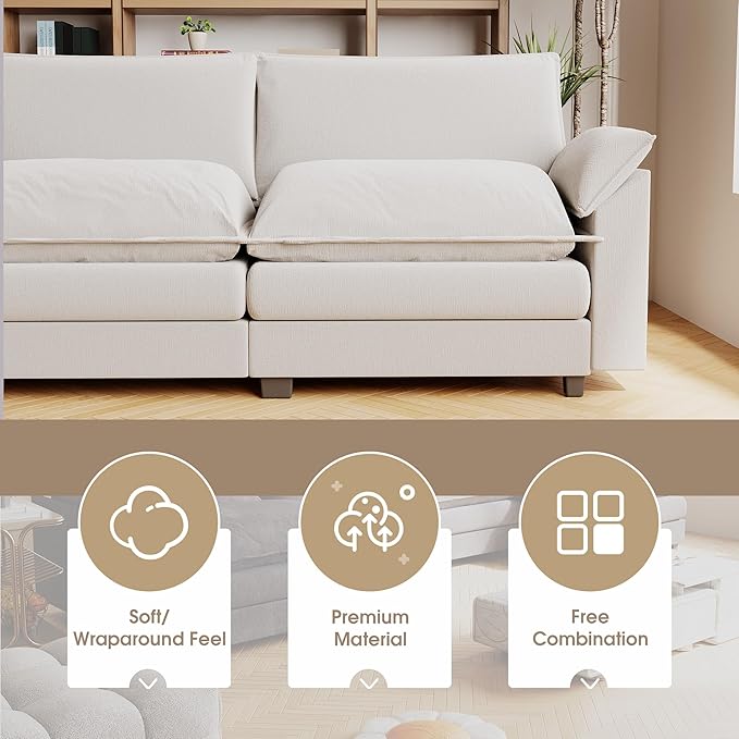 JUMMICO 79” Sectional Sofa Modern Deep Couch Loveseat Chenille Fabric Modular Sofa Sleeper Comfy for Living Room/Bedroom/Apartment (White Loveseat Sofa)