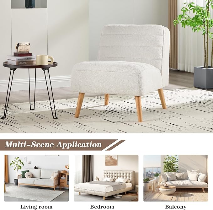Mlmh &amp Kngwa 24.4 W Mid Century Modern Accent Chair Armless Accent Chairs Comfy Upholstered Reading Chair Chenille Vanity Chair for Living Room Bedroom Ivory