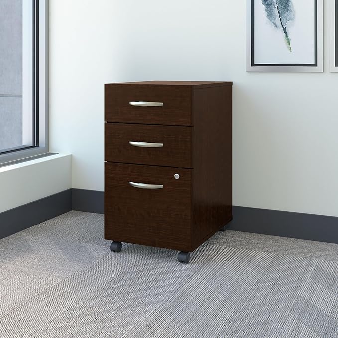 Bush Business Furniture Series C 3 Drawer Rolling File Cabinet in Mocha Cherry Fully Assembled Under Desk Storage with Wheels for Home and Professional Office