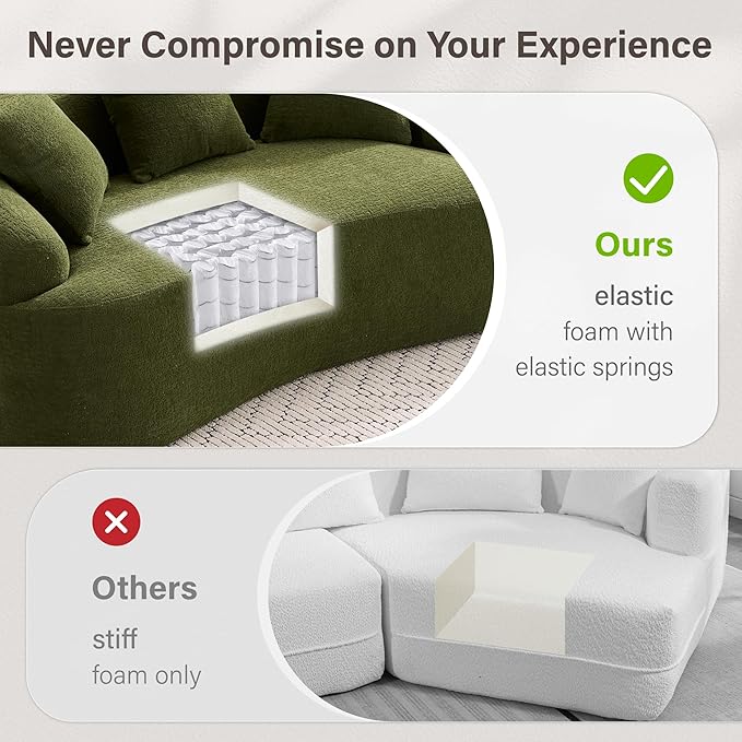 Loveseat Sectional Sofa for Living Room 65’’ Modern Luxury Plush Chenille Extra Deep Seat Curved Cloud Floor Couch with 3 Throw Pillows for Small Spaces No Assembly Needed Sage Green