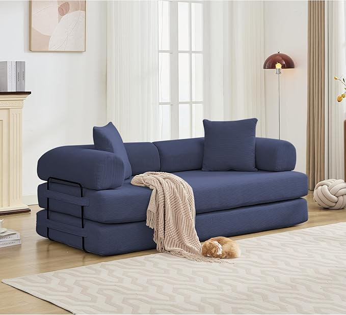 MYFUNSHOP Sleeper Sofa Bed4-in-1 Convertible Folding Boneless CouchFoldable Love Seat with Pillow Corduroy Floor Futon Couch for Living RoomBedroomLounge Studio