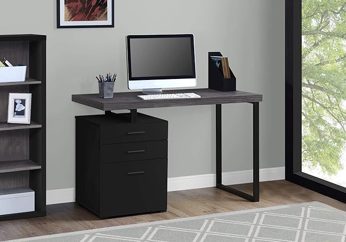 Computer Desk Home Office Laptop Left Right Set up Storage Drawers 48 l Work Black and Grey Laminate Black Metal Contemporary Modern