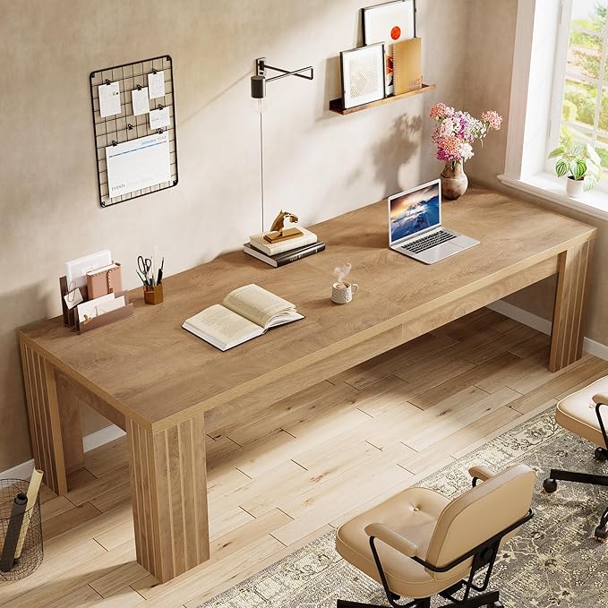 Tribesigns 78.7-Inch Extra Long Computer Desk Two Person Desk Double Gaming Table for 2 People Workstaion for Home Office Rustic Brown (Set of 2)
