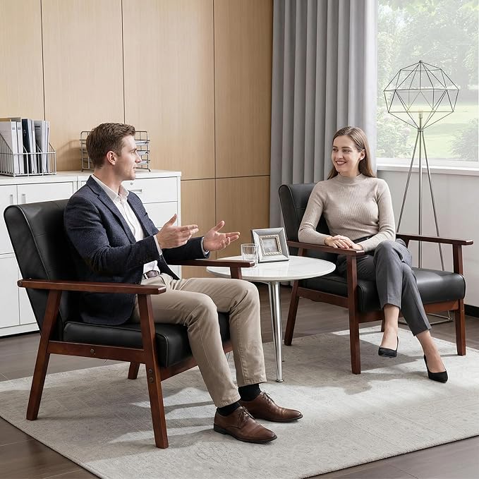 JIASTING Mid-Century Retro Modern Accent Chair Wooden Arm Upholstered Tufted Back Lounge Chairs Seat Size 24.4 18.3 (Deep) (Square Leg Black)