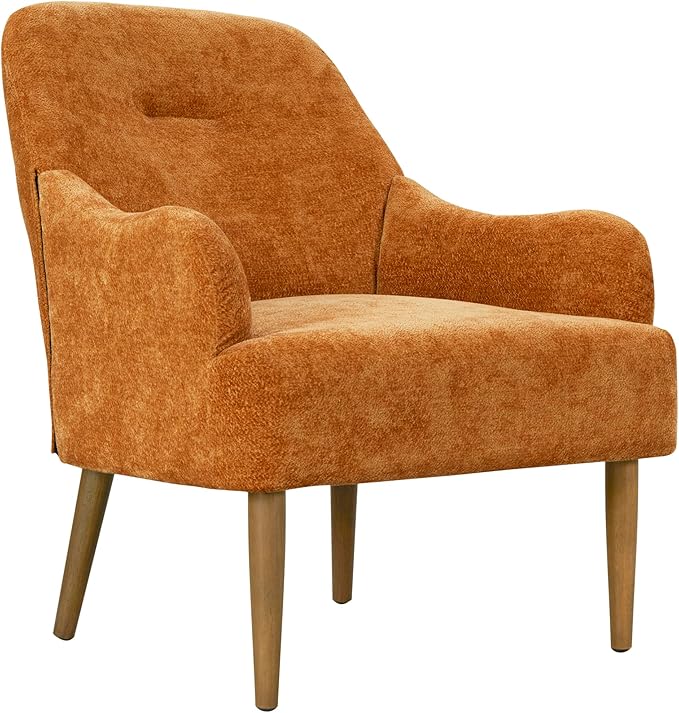 Chenille Armchair Modern Style Accent Chair with Wood Legs Comfy Design for Living Room Bedroom Office Orange