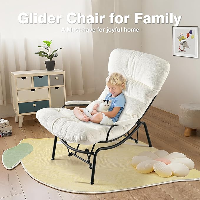 ovios Rocking Chair with Ottoman Glider Recliner with Footrest Lazy Accent Armchair with Comfy Cushion for Living Room Bedroom Office Cloud Plush Velvet White