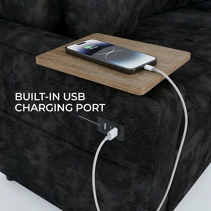 81 Modular Sectional Sofa L Shaped 5-Seater Sleeper Sofa with Pull Out Bed Hidden Storage Cup Holders &amp USB Charging Ports Sectional Couches for Living Room Chenille Black