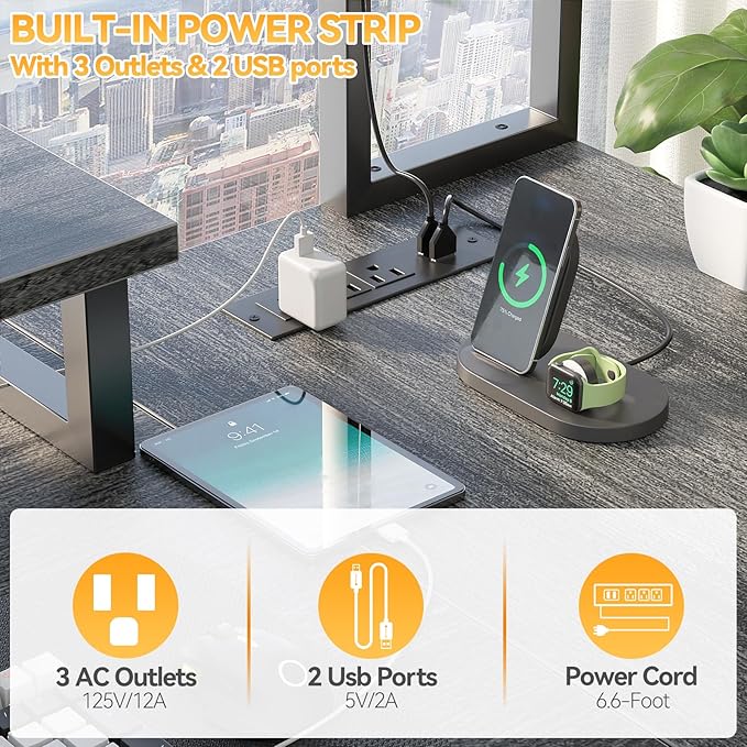 Aheaplus Small L Shaped Gaming Desk with LED Lights &amp Power Outlets Reversible L-Shaped Computer Desk with Monitor Stand &amp Storage Shelf Corner Desks Home Office Desk with Storage Bag White